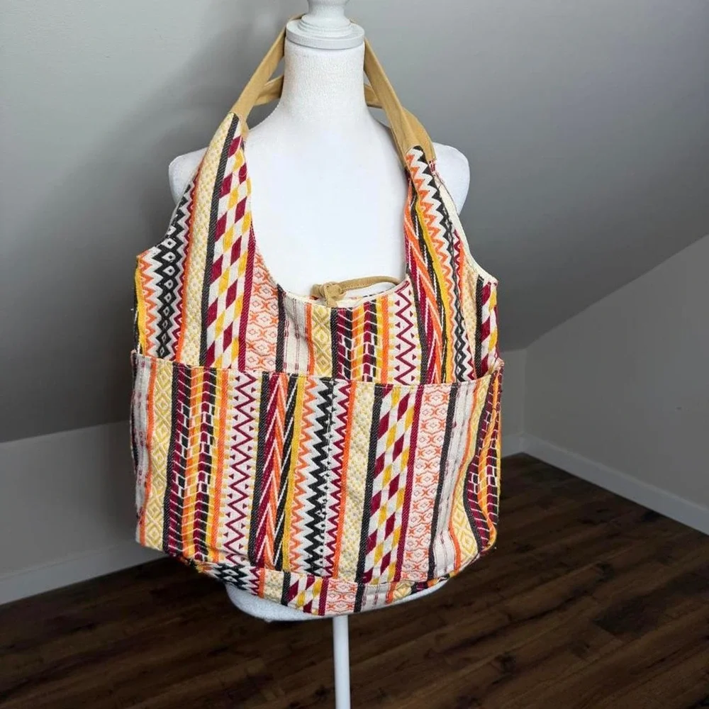 Boho Woven Oversized Hobo Tote Bag – Multicolor Southwestern Print